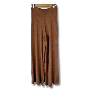 L’Agence Womens Medium Wide Leg Pants Ribbed Knit Quiet Luxury Camel Brown